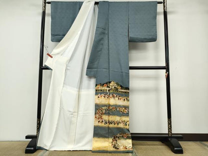 平和屋本店●松尾光琳　色留袖　大名行列　金彩　共箱付き　ロング丈　正絹　逸品　CABG5370ut