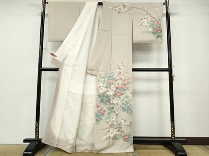 平和屋着物●訪問着　作家物　流水草花文　正絹　逸品　CABG5371ut