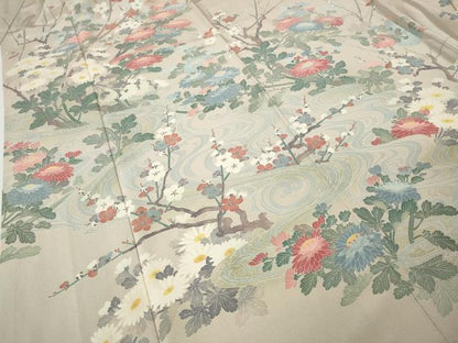 平和屋着物●訪問着　作家物　流水草花文　正絹　逸品　CABG5371ut