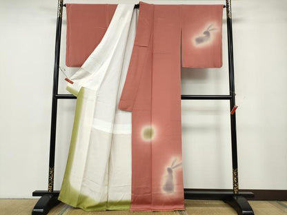 平和屋着物●訪問着　月　兎　露芝文　蛍暈し　金彩　鬼しぼ縮緬　正絹　逸品　CABG5372ut