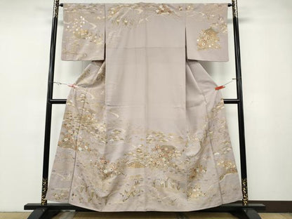 平和屋着物●訪問着　総刺繍　風景草花文　金糸　正絹　逸品　CABG5373ut