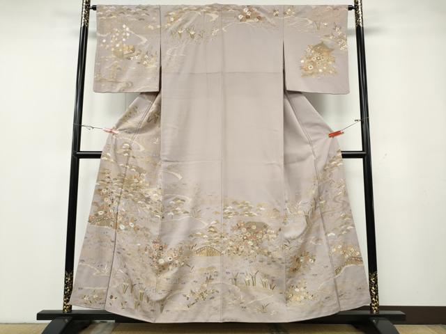 平和屋着物●訪問着　総刺繍　風景草花文　金糸　正絹　逸品　CABG5373ut