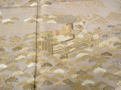 平和屋着物●訪問着　総刺繍　風景草花文　金糸　正絹　逸品　CABG5373ut