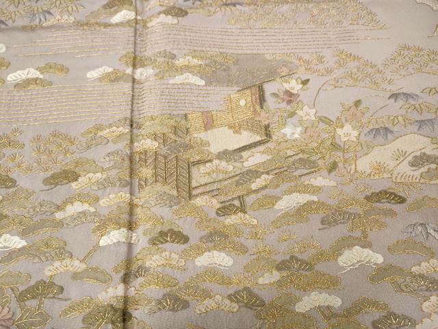 平和屋着物●訪問着　総刺繍　風景草花文　金糸　正絹　逸品　CABG5373ut