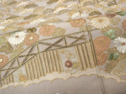 平和屋着物●訪問着　総刺繍　風景草花文　金糸　正絹　逸品　CABG5373ut