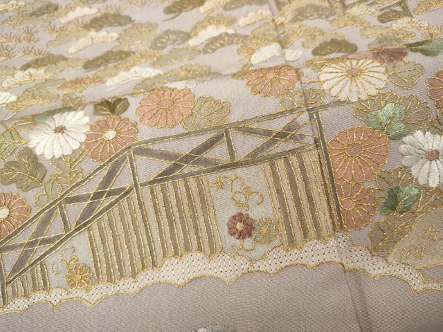 平和屋着物●訪問着　総刺繍　風景草花文　金糸　正絹　逸品　CABG5373ut