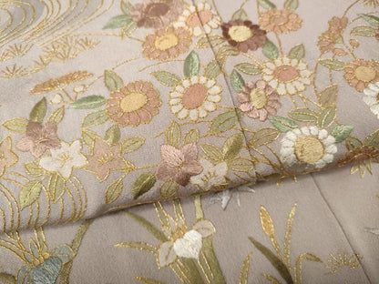 平和屋着物●訪問着　総刺繍　風景草花文　金糸　正絹　逸品　CABG5373ut