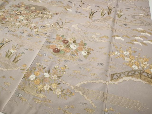 平和屋着物●訪問着　総刺繍　風景草花文　金糸　正絹　逸品　CABG5373ut