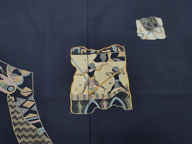 平和屋着物●訪問着　作家物　駒刺繍　壁画文様　破れ色紙吉祥文　正絹　逸品　CABG5376ut