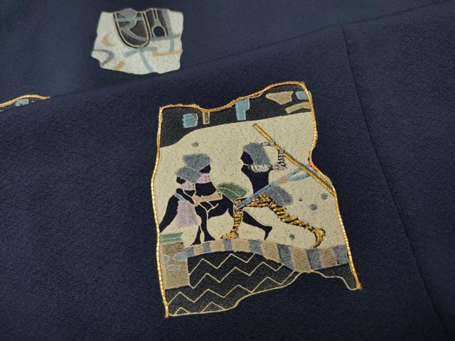 平和屋着物●訪問着　作家物　駒刺繍　壁画文様　破れ色紙吉祥文　正絹　逸品　CABG5376ut