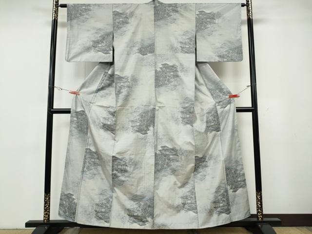 平和屋着物●本場大島紬　白大島　7マルキ　風景草木文　正絹　逸品　CABG5377ut