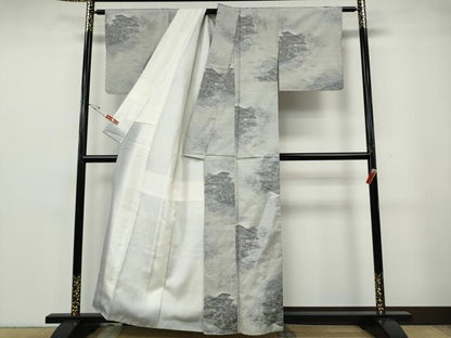 平和屋着物●本場大島紬　白大島　7マルキ　風景草木文　正絹　逸品　CABG5377ut