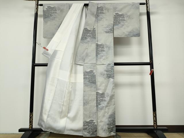 平和屋着物●本場大島紬　白大島　7マルキ　風景草木文　正絹　逸品　CABG5377ut