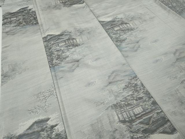 平和屋着物●本場大島紬　白大島　7マルキ　風景草木文　正絹　逸品　CABG5377ut
