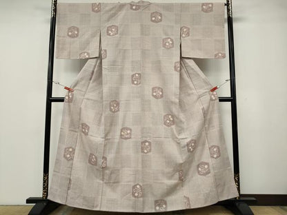 平和屋着物●結城紬　絞り　市松吉祥文　正絹　逸品　CABG5378ut