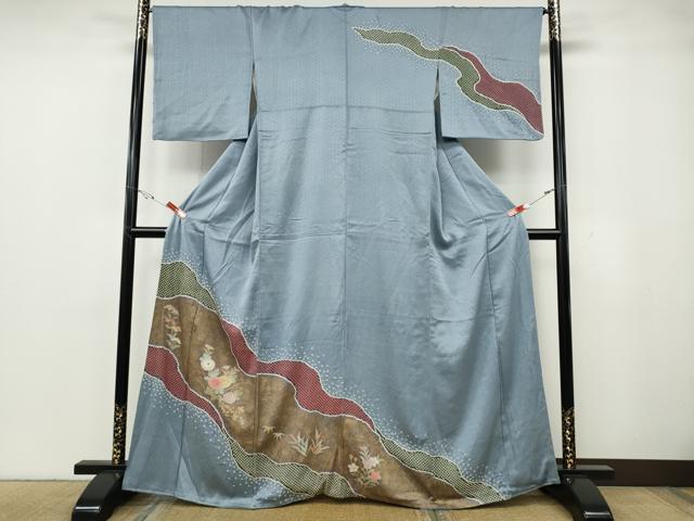平和屋着物●訪問着　絞り　道長草花文　金彩　正絹　逸品　CABG5379ut
