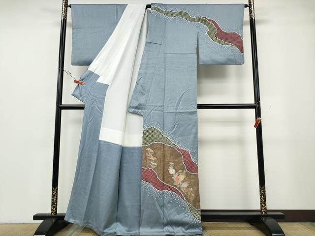 平和屋着物●訪問着　絞り　道長草花文　金彩　正絹　逸品　CABG5379ut
