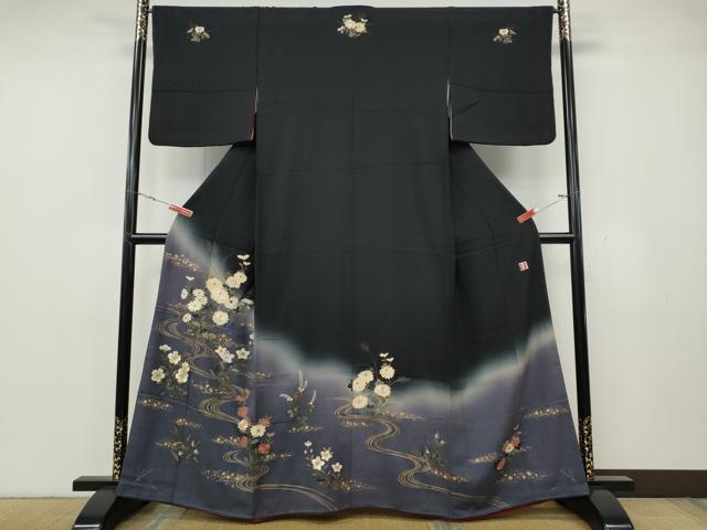 平和屋着物●ファッションデザイナー 花井幸子　訪問着　刺繍　流水草花文　暈し染め　金彩　正絹　逸品　CABG5381ut