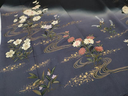 平和屋着物●ファッションデザイナー 花井幸子　訪問着　刺繍　流水草花文　暈し染め　金彩　正絹　逸品　CABG5381ut