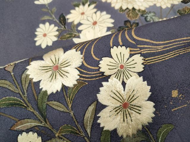 平和屋着物●ファッションデザイナー 花井幸子　訪問着　刺繍　流水草花文　暈し染め　金彩　正絹　逸品　CABG5381ut