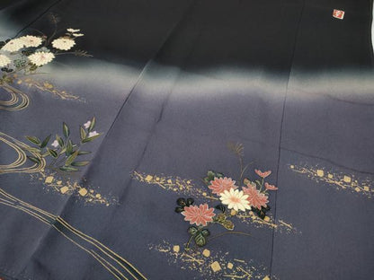 平和屋着物●ファッションデザイナー 花井幸子　訪問着　刺繍　流水草花文　暈し染め　金彩　正絹　逸品　CABG5381ut