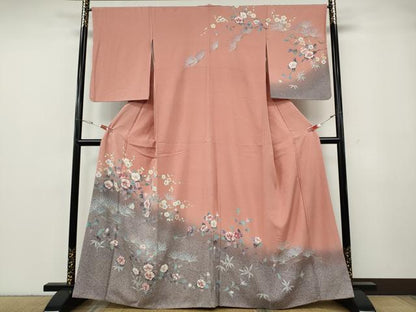 平和屋着物●訪問着　枝花文　たたき染め　正絹　逸品　CABG5382ut