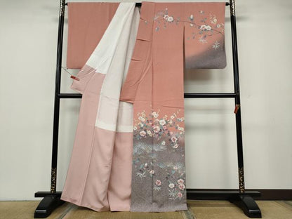 平和屋着物●訪問着　枝花文　たたき染め　正絹　逸品　CABG5382ut