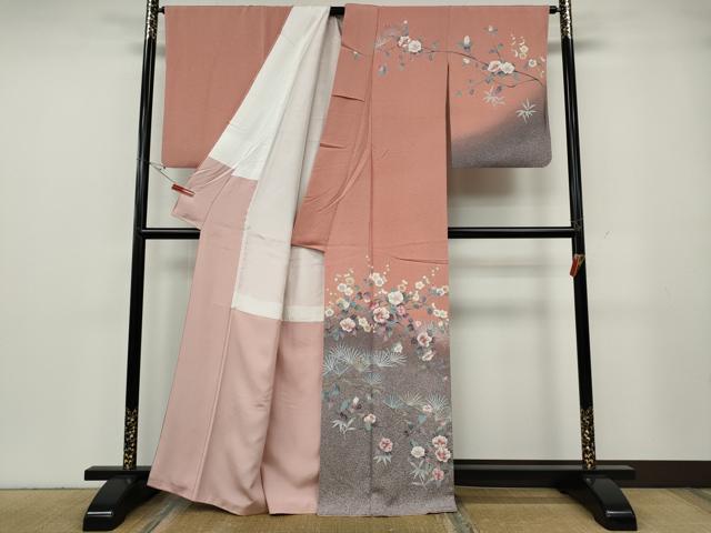 平和屋着物●訪問着　枝花文　たたき染め　正絹　逸品　CABG5382ut