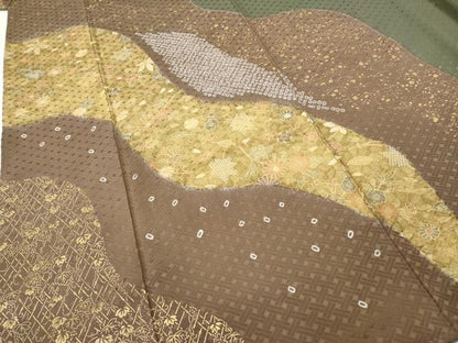 平和屋着物●訪問着　絞り　道長草花文　金彩　正絹　逸品　CABG5388ut
