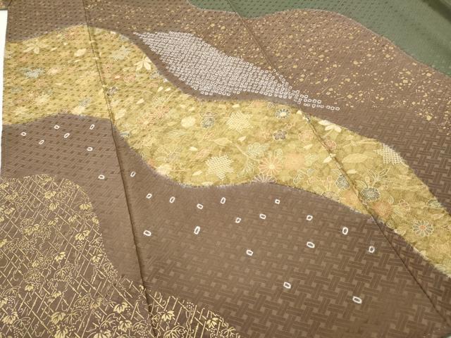 平和屋着物●訪問着　絞り　道長草花文　金彩　正絹　逸品　CABG5388ut