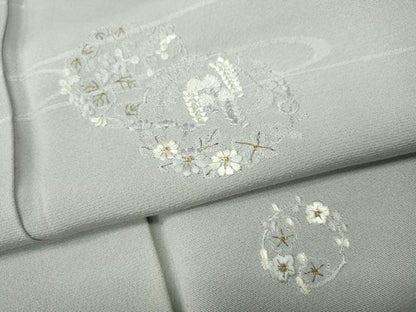 平和屋着物●訪問着　刺繍　草花丸文　金糸　正絹　逸品　CABG5390ut