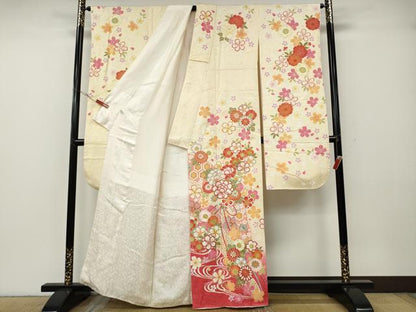 平和屋着物●豪華振袖　舞花文　暈し染め　金彩　正絹　逸品　CABG5396ut