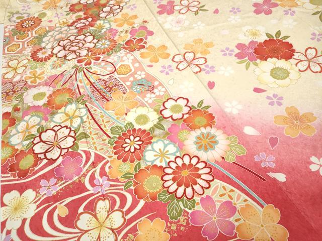 平和屋着物●豪華振袖　舞花文　暈し染め　金彩　正絹　逸品　CABG5396ut