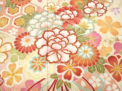 平和屋着物●豪華振袖　舞花文　暈し染め　金彩　正絹　逸品　CABG5396ut
