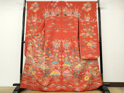 平和屋着物●豪華振袖　型染め　風景草花文　大丸扱い　正絹　逸品　CABG5397ut