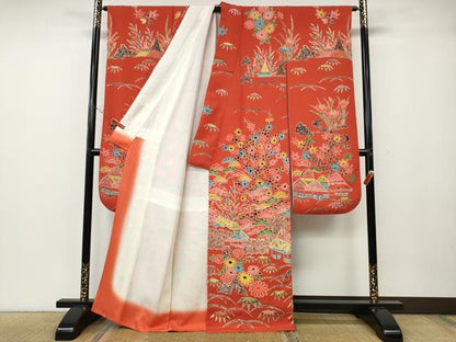 平和屋着物●豪華振袖　型染め　風景草花文　大丸扱い　正絹　逸品　CABG5397ut