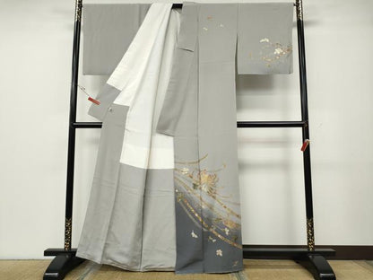 平和屋着物●訪問着　刺繍　乱菊熨斗花文　暈し染め　金銀彩　正絹　逸品　CABG5398ut