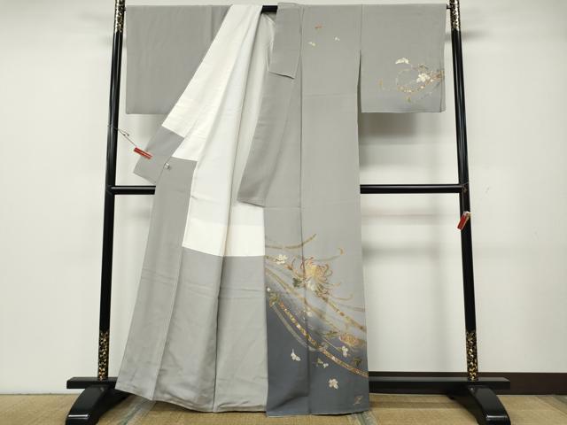 平和屋着物●訪問着　刺繍　乱菊熨斗花文　暈し染め　金銀彩　正絹　逸品　CABG5398ut