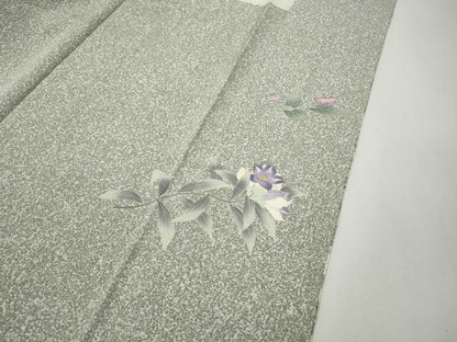平和屋着物●訪問着　作家物　刺繍　茶道草花文　たたき染め　金彩　正絹　逸品　CABG5401ut