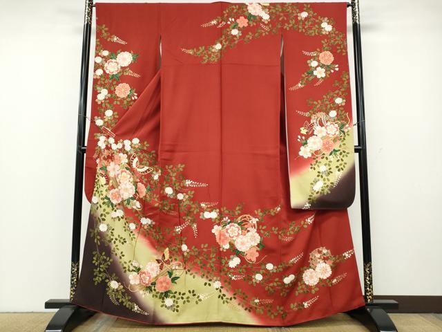 平和屋着物●豪華振袖　駒刺繍　舞蝶花筏　暈し染め　金彩　正絹　逸品　CABG5402ut