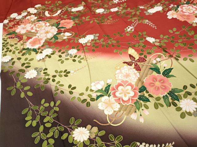 平和屋着物●豪華振袖　駒刺繍　舞蝶花筏　暈し染め　金彩　正絹　逸品　CABG5402ut