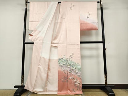 平和屋着物●訪問着　枝花文　暈し染め　金銀彩　正絹　逸品　CABG5407ut