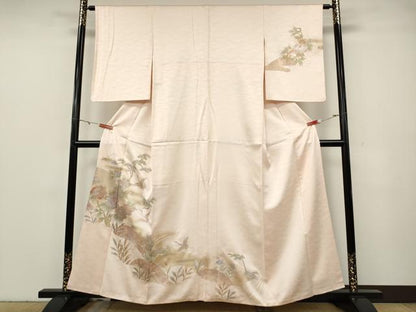 平和屋着物●訪問着　飛鶴草花文　金銀彩　正絹　逸品　CABG5409ut