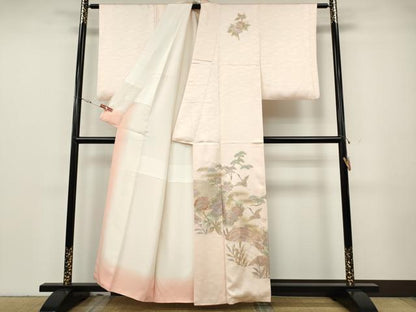 平和屋着物●訪問着　飛鶴草花文　金銀彩　正絹　逸品　CABG5409ut