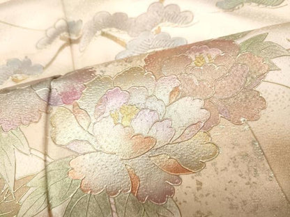 平和屋着物●訪問着　飛鶴草花文　金銀彩　正絹　逸品　CABG5409ut