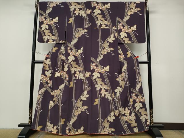 平和屋着物●上質な小紋　草花文　金彩　鬼しぼ縮緬　鈴乃屋扱い　正絹　逸品　未使用　CABG5412ut