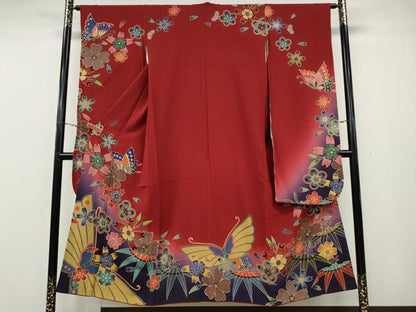 平和屋着物●手ざし京紅型染・宮崎紅型　宮崎良次　振袖　花蝶文　暈し染め　正絹　逸品　CABG5415ut