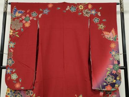 平和屋着物●手ざし京紅型染・宮崎紅型　宮崎良次　振袖　花蝶文　暈し染め　正絹　逸品　CABG5415ut