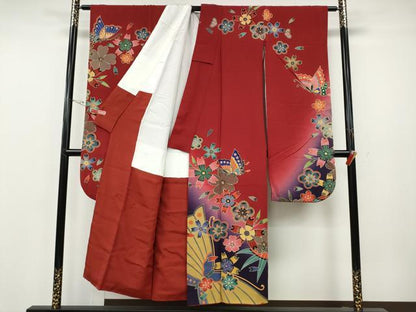 平和屋着物●手ざし京紅型染・宮崎紅型　宮崎良次　振袖　花蝶文　暈し染め　正絹　逸品　CABG5415ut