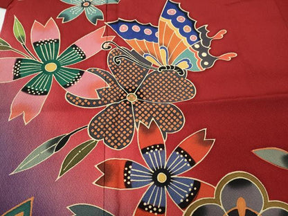 平和屋着物●手ざし京紅型染・宮崎紅型　宮崎良次　振袖　花蝶文　暈し染め　正絹　逸品　CABG5415ut